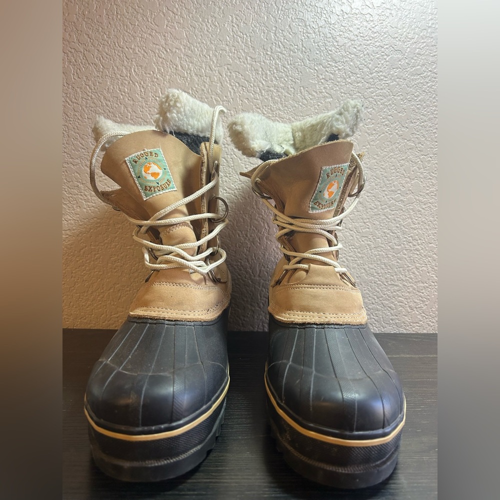 Rugged Exposure Mens 10  Winter Rain Duck Boots Fleece Trimmed Leather Wool